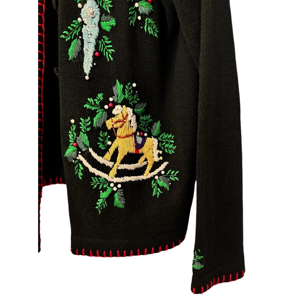 Christmas Holiday Sweater BP Designs Sm Ramie Blend Cardigan Teacher Winter VTG - Picture 6 of 7